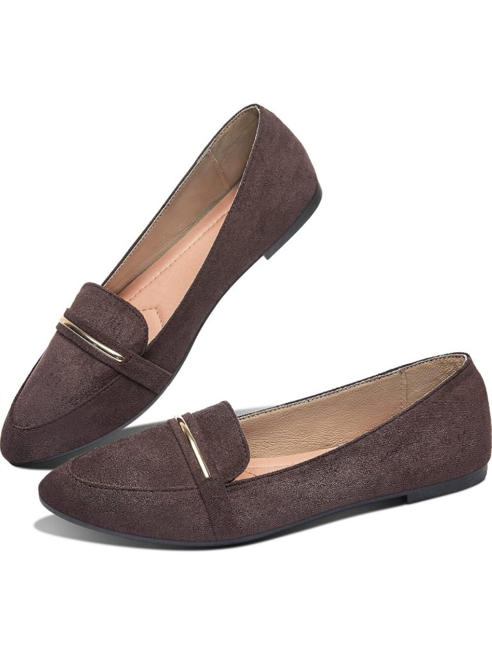 〽️Women Coffee Patent Pointed Toe Penny Loafers Faux Suede Slip On Work Flats
